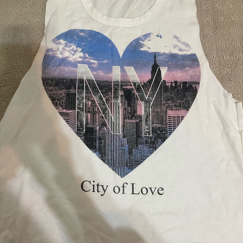 Charlotte Russe White and Blue Graphic Tank Top
